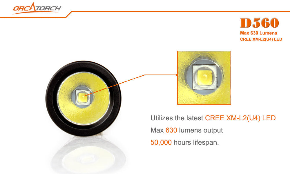 OrcaTorch D560 – 630 Lumen Dive Torch – BLACK