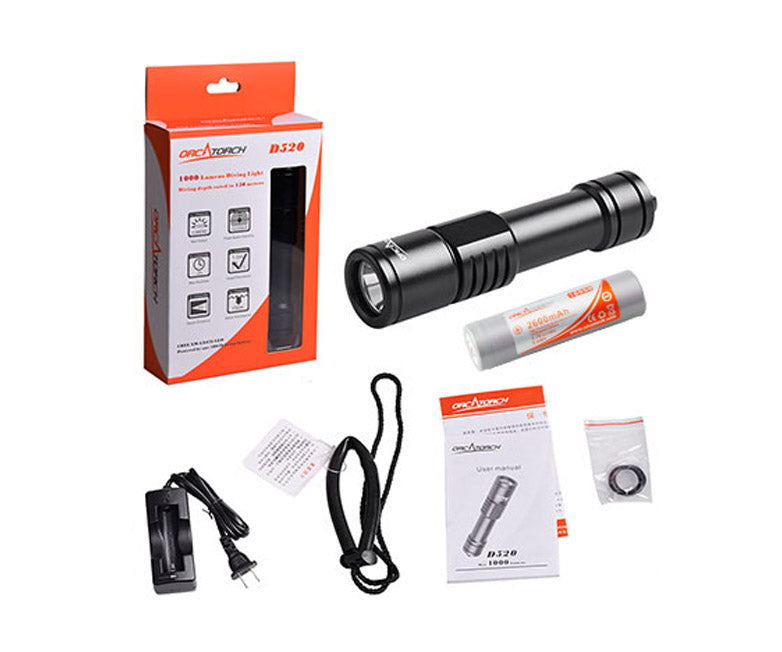 OrcaTorch D520 – 1000 Lumen Dive Torch – BLACK