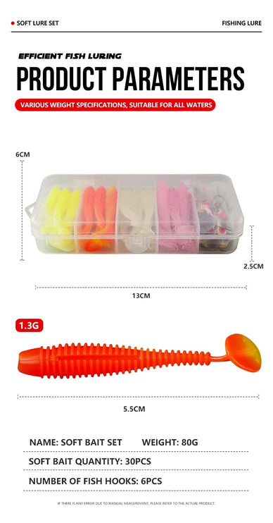 Meanfish 36pcs Fishing Bait Accessories Set – Soft Lure Kit with 1.75g Jig Heads