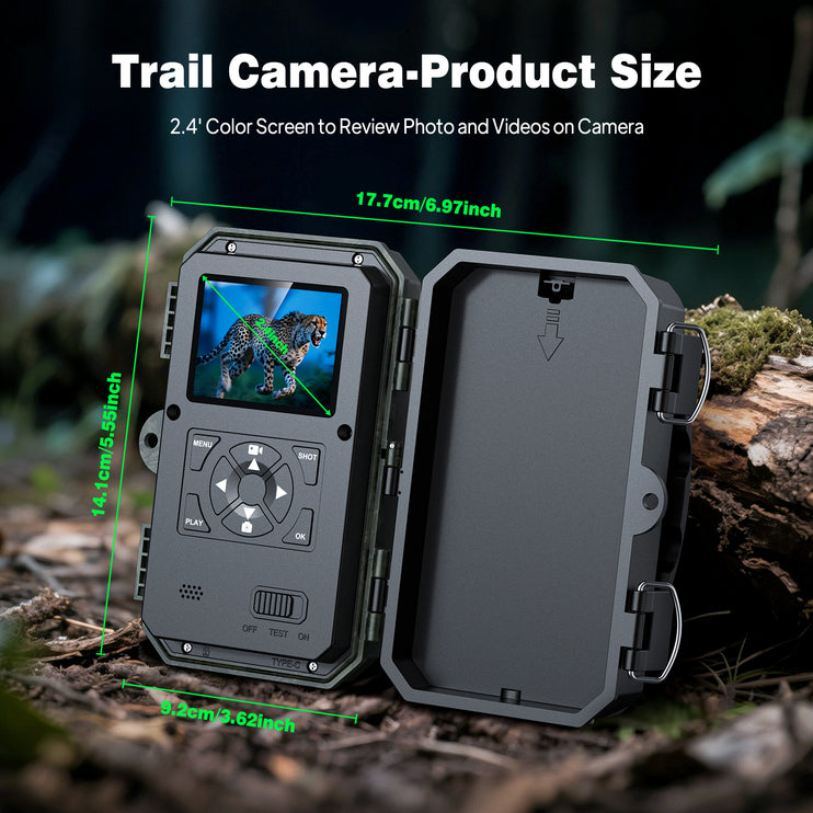 2K 2MP Hunting Trail Camera – Infrared Night Vision, 120° PIR, 25m Range, 2.4” IPS Screen