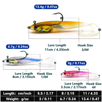 Soft Fishing Lures with Lead Head Jigs – Bass & Trout (Several quantities and colours available)