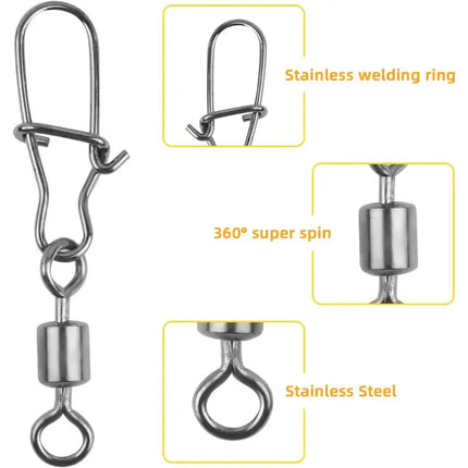 Stainless Steel Fishing Swivel Snaps – 50/100/200pcs