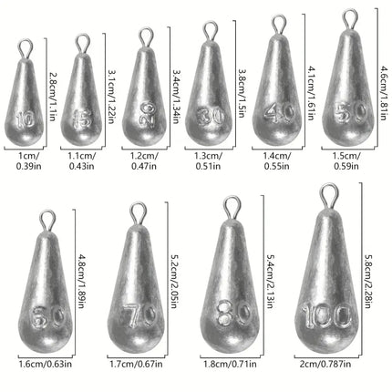 Teardrop Fishing Sinkers – Lead Weights for Bass (10 Sizes)