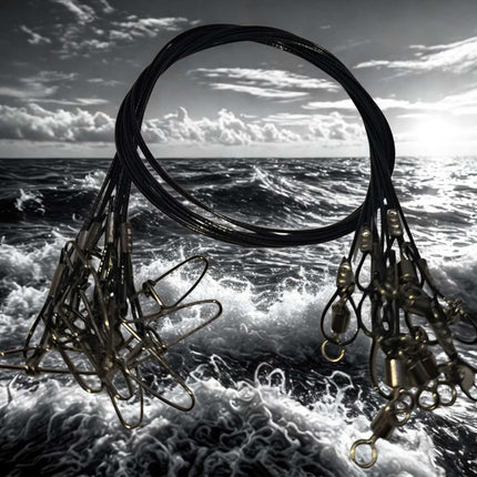 10PCS Heavy-Duty Steel Wire Traces – 150lb x 50cm